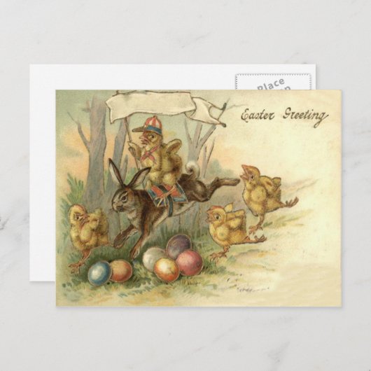 イースターバニー色彩の鮮やかシック色卵旗 シーズンポストカード (正面/裏面)
