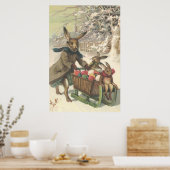 イースターバニー色彩の鮮やか色卵そり雪 ポスター (キッチン)