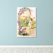 イースターバニー色彩の鮮やか色卵テニス キャンバスプリント (インサイチュ (ウッドフロア))