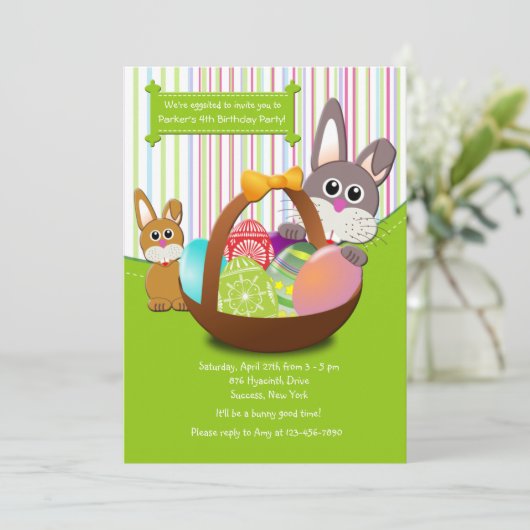 イースターバニー誕生日パーティーの招待 招待状 (スタンド正面)
