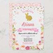 イースターバニー誕生日招待状（女の子用） 招待状 (正面/裏面)