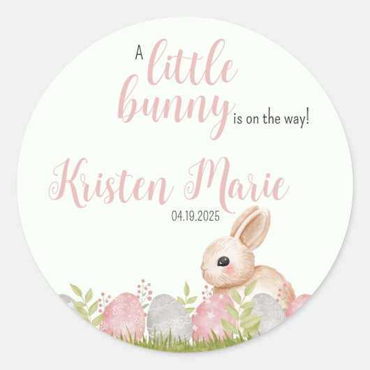 イースターバニー赤ちゃんシャワーパーティーのお願い ラウンドシール (正面)