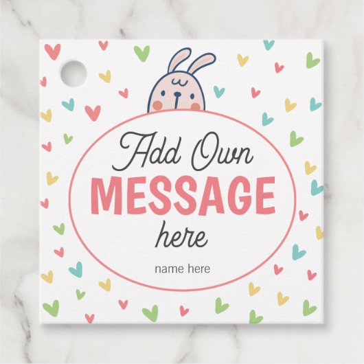 イースターバニー赤ちゃんシャワー – 素敵なカラフルハート フェイバータグ (正面)