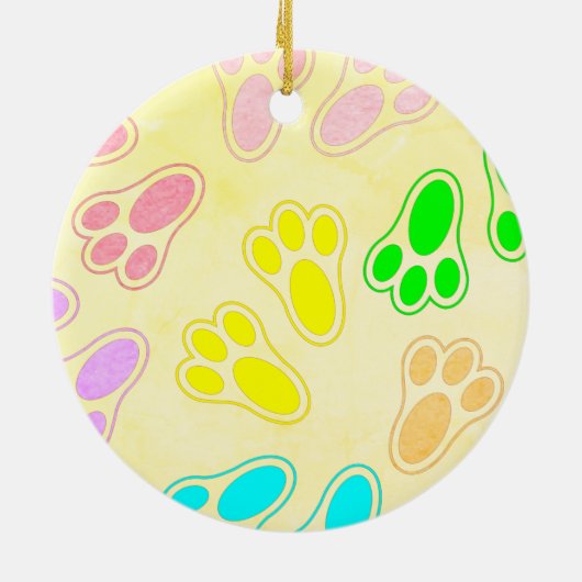 イースターバニー足パターンヴィンテージスタイル セラミックオーナメント (裏面)