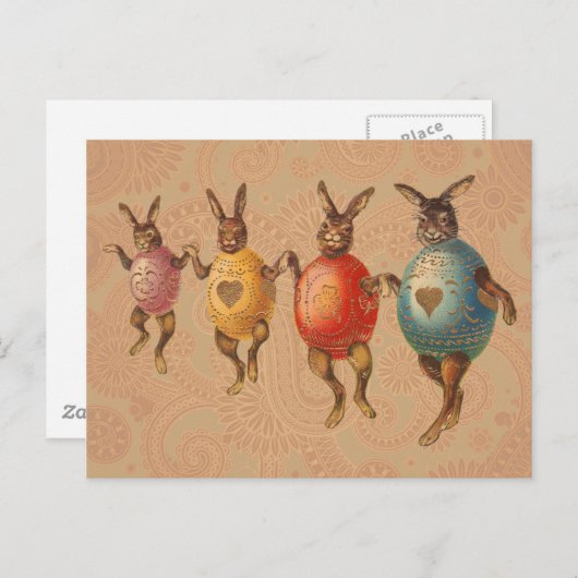 イースターバニー踊り卵 シーズンポストカード (正面/裏面)