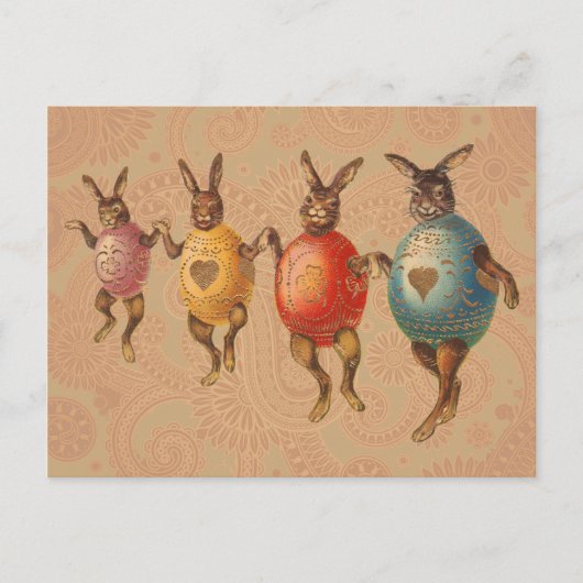 イースターバニー踊り卵 シーズンポストカード (正面)