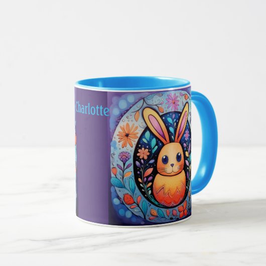 イースターバニー追加の名前かわいいギフトコーヒー マグカップ (正面右)
