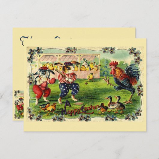 イースターバニー野球ヴィンテージはがき シーズンポストカード (正面/裏面)