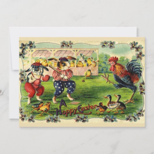 イースターバニー野球招待状 招待状 (正面)