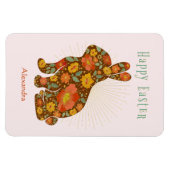 イースターバニー金ゴールドカラフルフローラ マグネット (横)