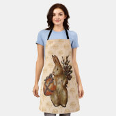 イースターバニー金ゴールド花オンピーチエプロン エプロン (着用した状態)