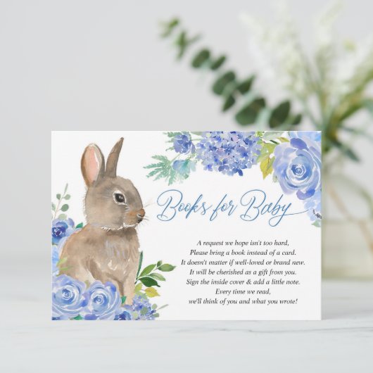 イースターバニー青い白フローラのベビーエンクル エンクロージャーカード (スタンド正面)