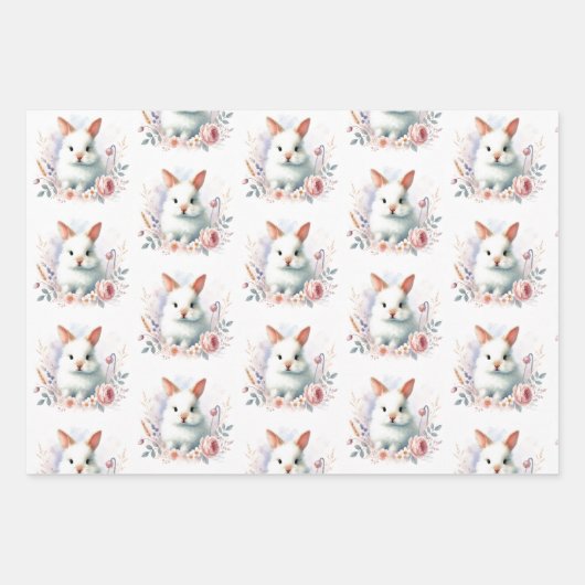 イースターバニー顔パステルラッピング紙- 3のセット ラッピングペーパーシート (正面)