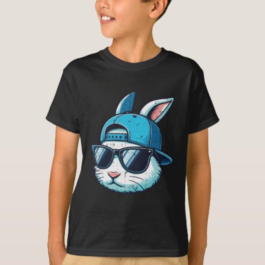 イースターバニー顔販売キャップサングルウサギ男の子 Tシャツ (正面)