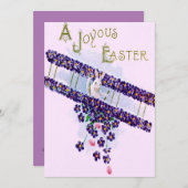 イースターバニー飛行機着色卵 招待状 (正面/裏面)