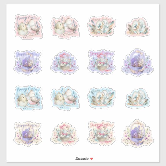 イースターバニー鳥バスケット卵かわいい シール (シート)