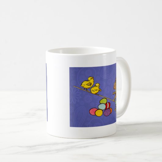 イースターバニー鶏の卵イラストレーション コーヒーマグカップ (正面右)