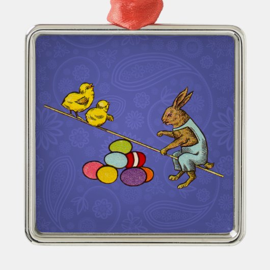 イースターバニー鶏の卵イラストレーション メタルオーナメント (正面)