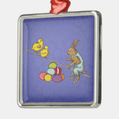 イースターバニー鶏の卵イラストレーション メタルオーナメント (左)