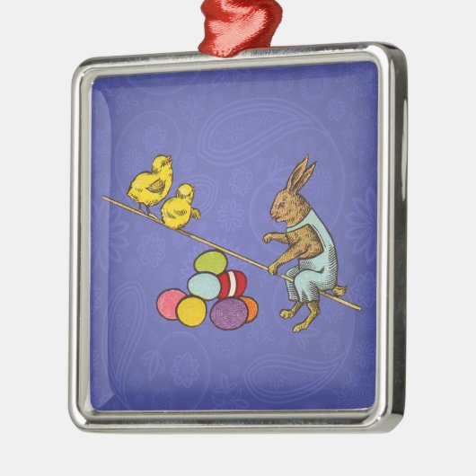 イースターバニー鶏の卵イラストレーション メタルオーナメント (左)