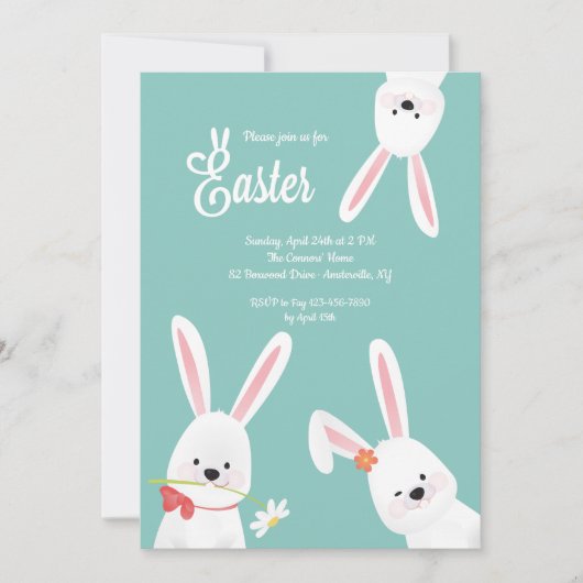 イースターバニー3匹 招待状 (正面)