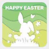 イースターバニー3D紙カットグリーン自然春 スクエアシール (正面)
