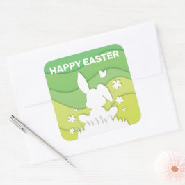 イースターバニー3D紙カットグリーン自然春 スクエアシール