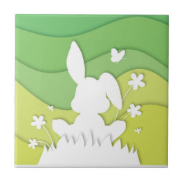 イースターバニー3D紙カットグリーン自然春 タイル