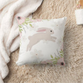 イースターバニー うさぎ ピンクの花 クッション (ブランケット)