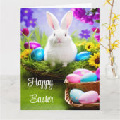 イースターバニー  イースターの卵のバスケット付き カード (黄色い花)