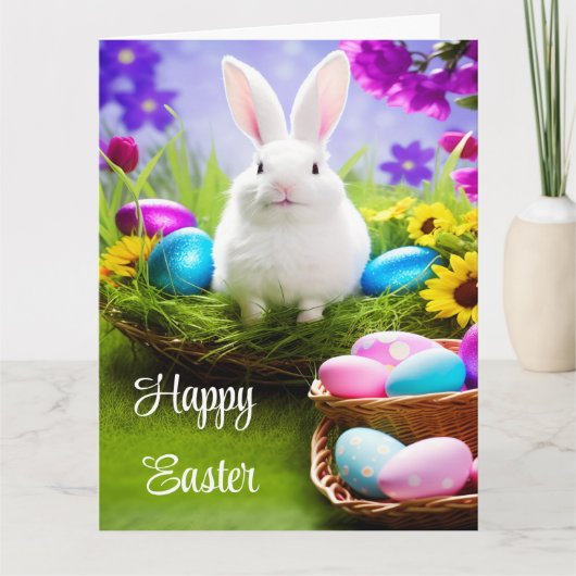 イースターバニー  イースターの卵のバスケット付き カード (正面)
