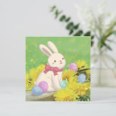 イースターバニー、イースターの卵 & 花のイラスト 招待状 (スタンド正面)