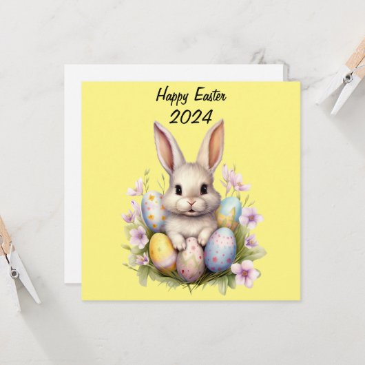 イースターバニー&イースターエッグアートワーク カード (正面/裏面インサイチュ)