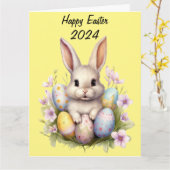 イースターバニー&イースターエッグアートワーク カード (黄色い花)