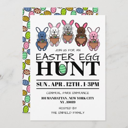イースターバニー、イースターエッグ狩り 案内状 (正面/裏面)