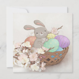 イースターバニー、イースターエッグ&フラワーズイラストレーション 招待状