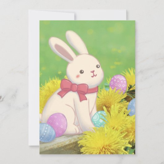 イースターバニー、イースターエッグ＆花のイラスト 招待状 (正面)