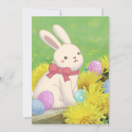 イースターバニー、イースターエッグ＆花のイラスト 招待状