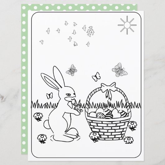 イースターバニー&エッグカラーリングページ紙 子供へ (正面/裏面)