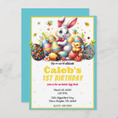 イースターバニー&エッグス1st誕生日パーティー 招待状 (正面/裏面)