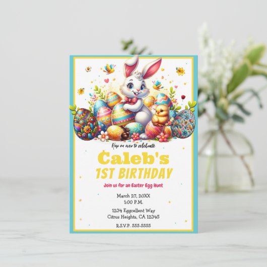 イースターバニー&エッグス1st誕生日パーティー 招待状 (スタンド正面)