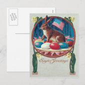 イースターバニー カラフルな卵 アメリカ国旗 シーズンポストカード (正面/裏面)