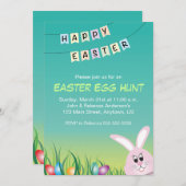 イースターバニー&カラーエッグ、イースターエッグ狩り 招待状 (正面/裏面)