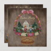 イースターバニー&チャーチバスケットイースターパーティー 招待状 (正面/裏面)