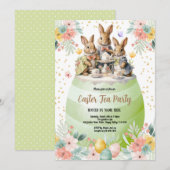 イースターバニー ティーパーティー 招待状 パステルグリーン (正面/裏面)