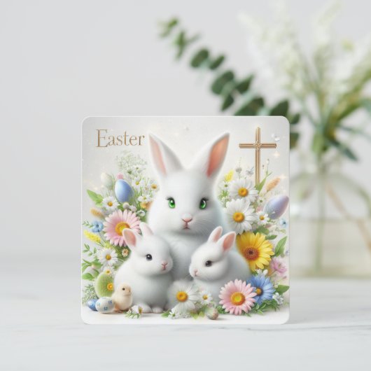 イースターバニー、デイジー、野の花と十字架 シーズンカード (スタンド正面)