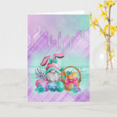 イースターバニー ノーム 卵のバスケット カード (黄色い花)