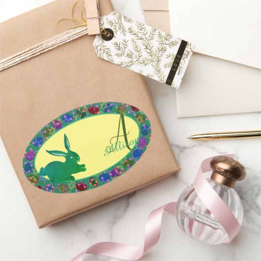 イースターバニー&バラエッグズモノグラムステッカー 楕円形シール (ギフト)