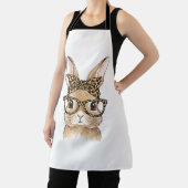 イースターバニー ヒョウ柄メガネ バンダナ ウサギ レディース エプロン (インサイチュ)