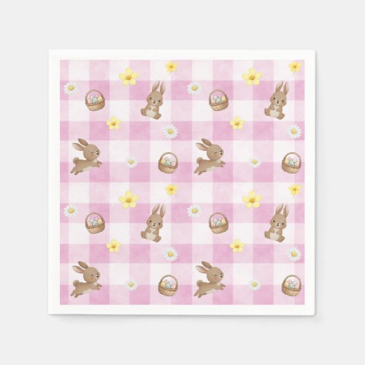 イースターバニー ピンクギンガム スタンダードカクテルナプキン (正面)